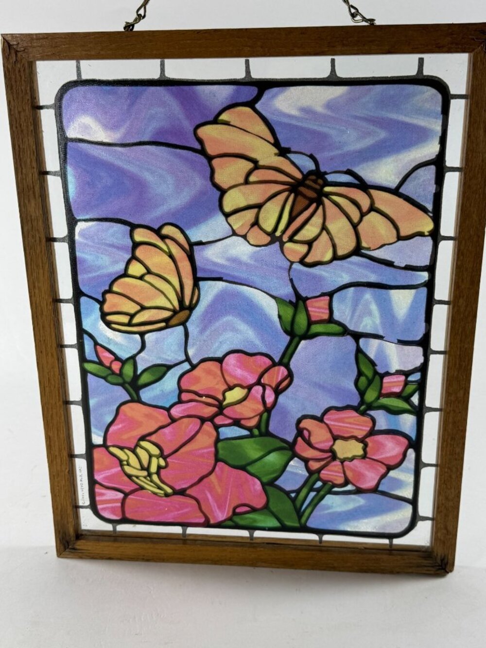 Vintage Head West Studio 1997 Butterfly Stained Glass Style Print Window Panel